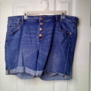 Old Navy Shorts Women 18 Button Fly Roll Hem Denim Blue